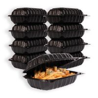 MULMEHË® MFPP Plastic Hinged Take Out Containers, 9x6x3", Vented 1-Compartment, Black, 200/CS